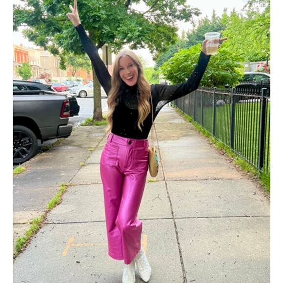 Maeve Pants - MAEVE The Colette Cropped Wide Leg Vegan Leather Pants in Rose Size 29